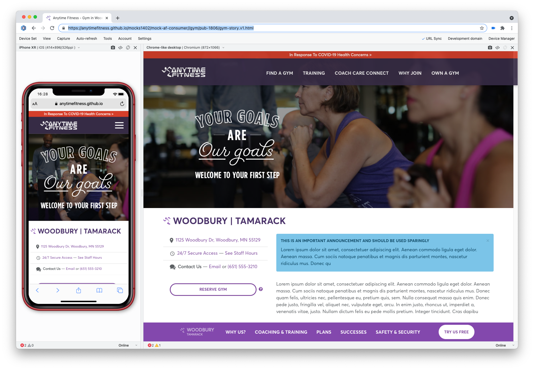 Screenshot of landing page at both desktop and mobile sizes