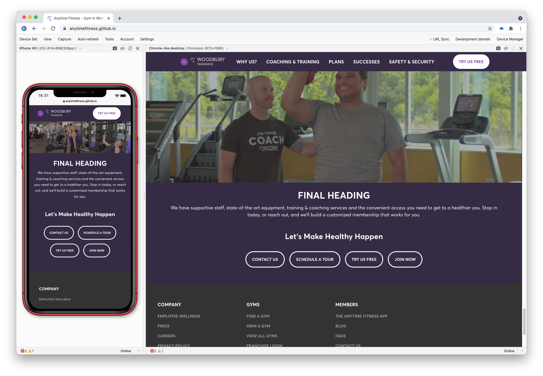 Screenshot of landing page at both desktop and mobile sizes